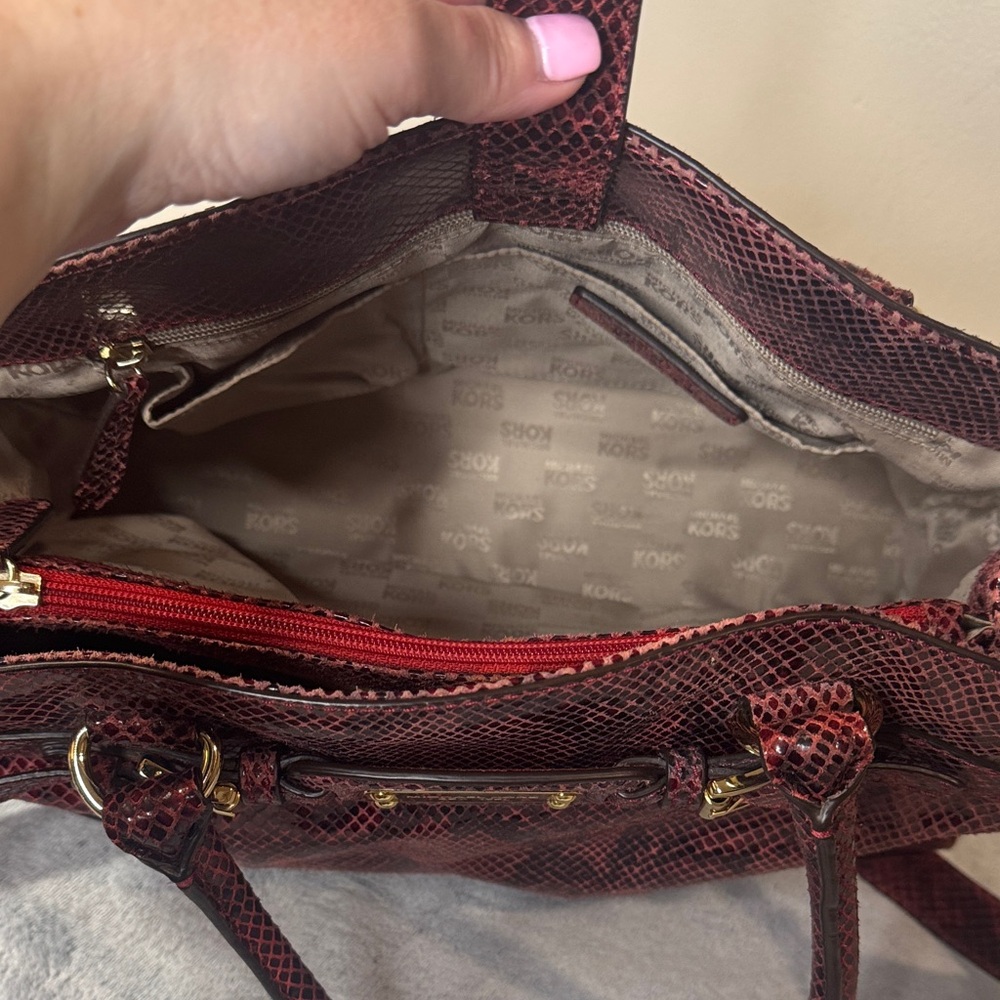 Michael Kors Bedford Red & Black Python-Embossed … - image 9